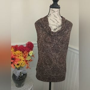 Women's Michael Kors Medium Sleeveless Cowl Neck Blouse Brown and Tan Pattern